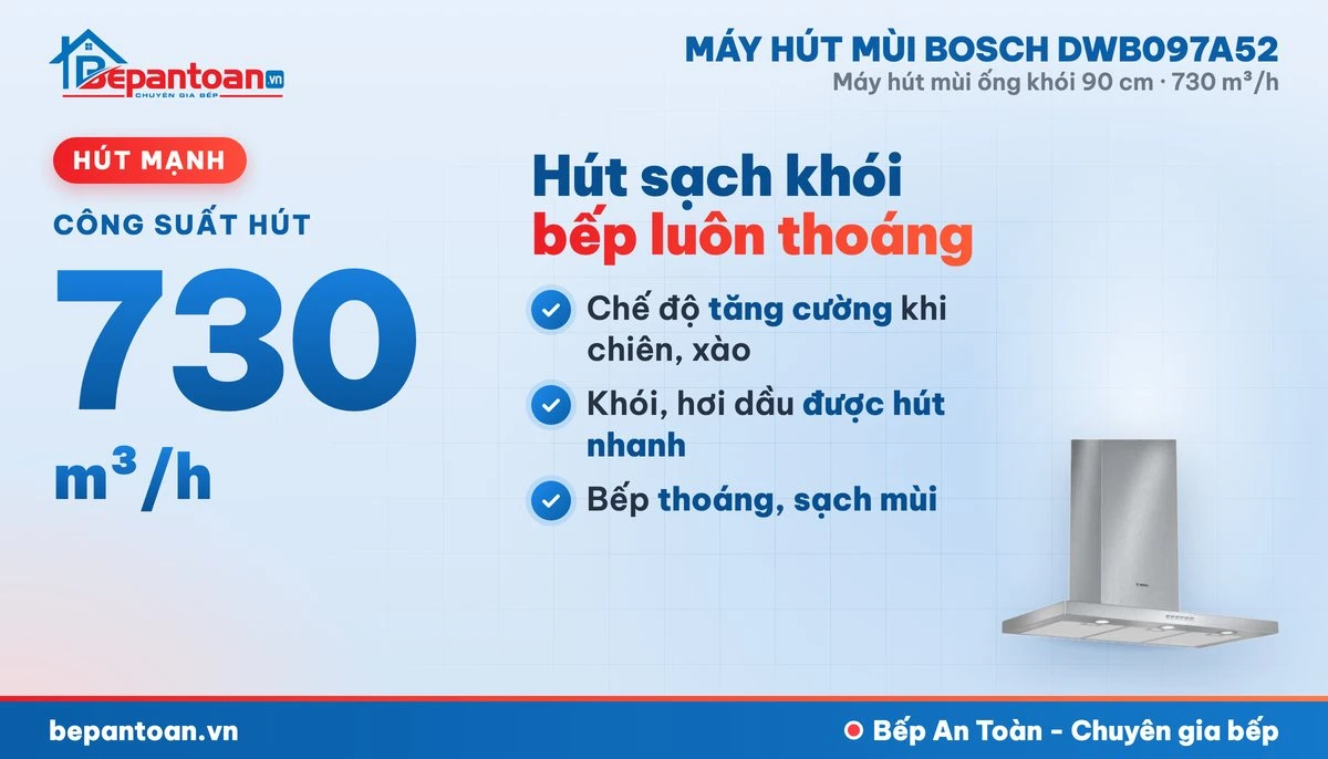 Máy hút mùi Bosch DWB097A52 - công suất hút