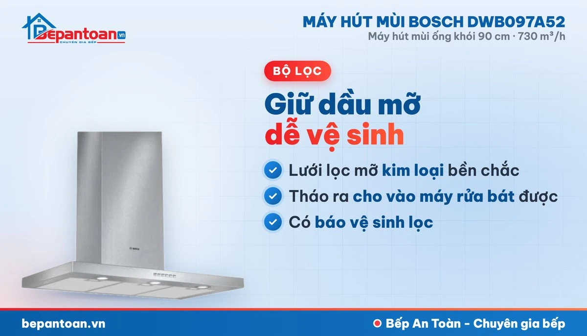 Máy hút mùi Bosch DWB097A52 - bộ lọc mỡ