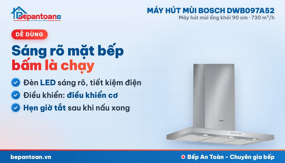 Máy hút mùi Bosch DWB097A52 - đèn và điều khiển