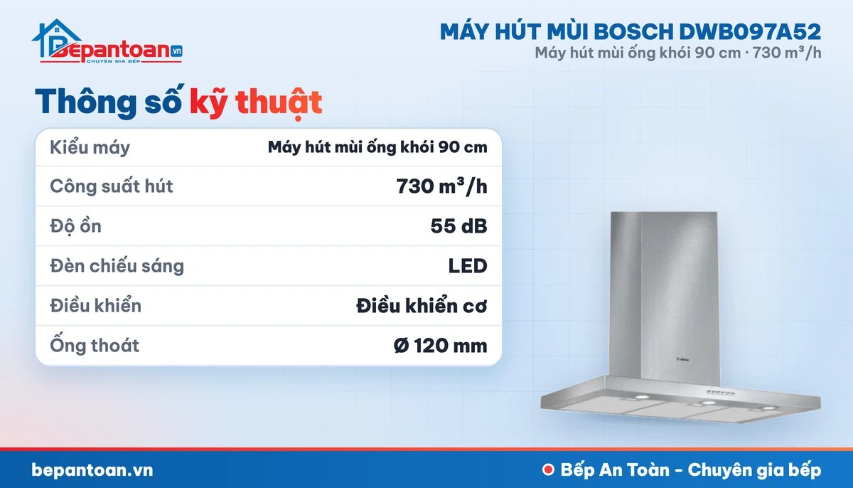 Máy hút mùi Bosch DWB097A52 - thông số kỹ thuật