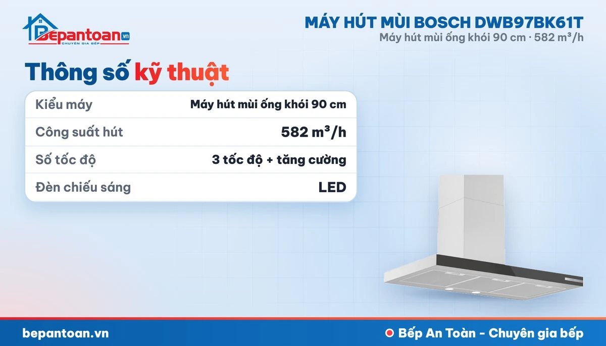 Máy hút mùi Bosch DWB97BK61T - thông số kỹ thuật