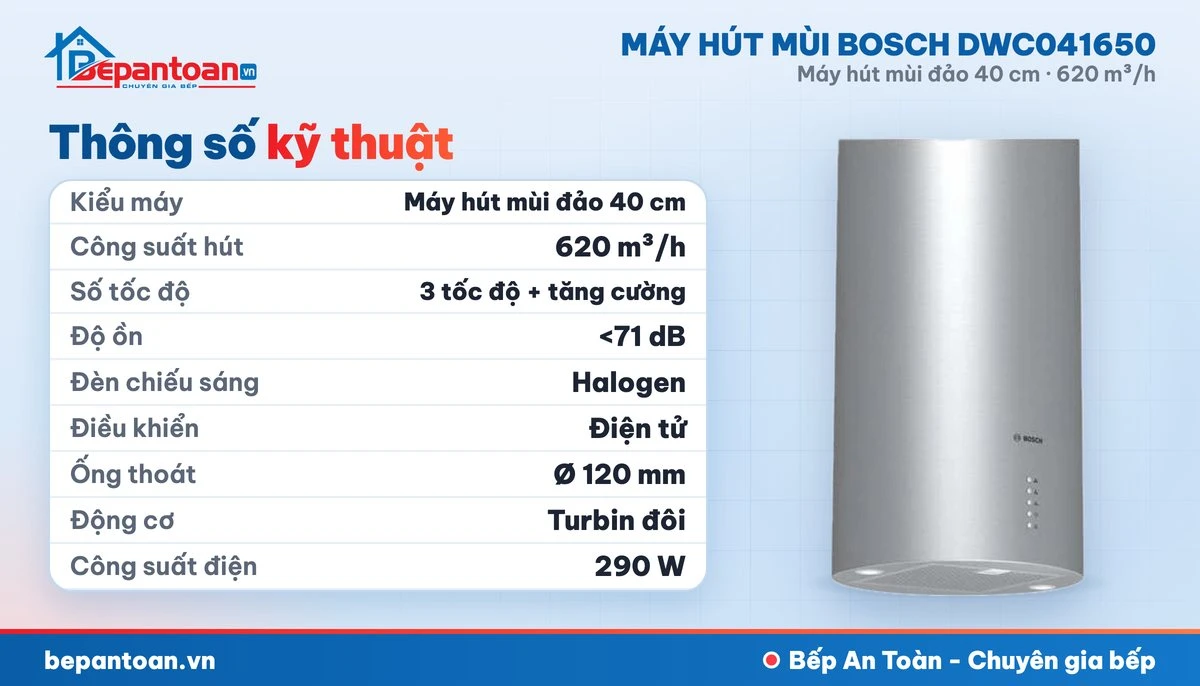Máy hút mùi Bosch DWC041650 - thông số kỹ thuật