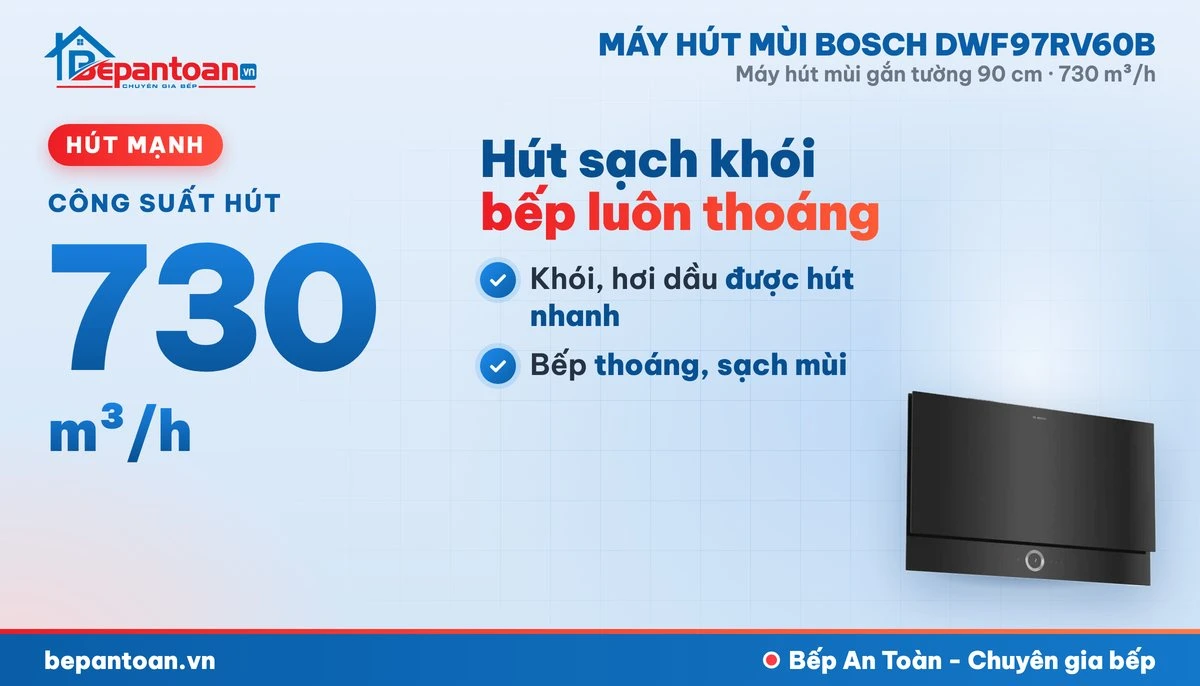 Máy hút mùi Bosch DWF97RV60B - công suất hút