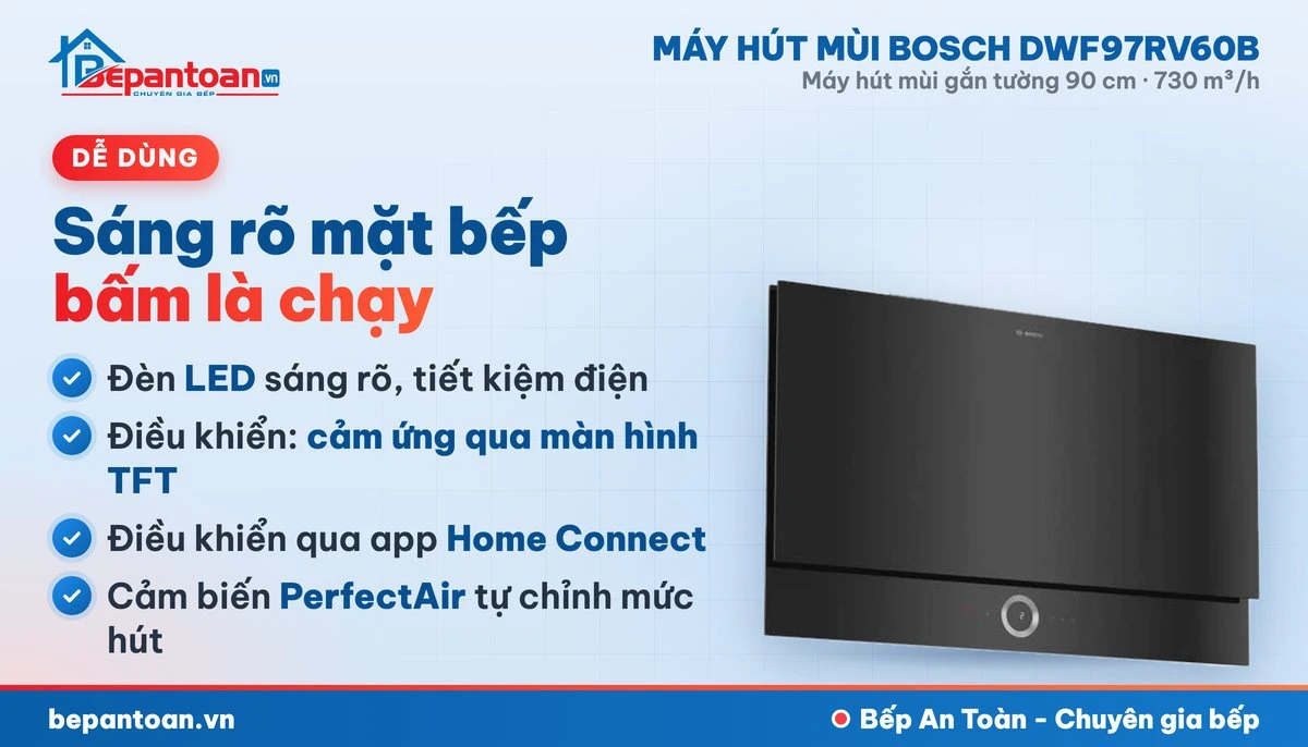 Máy hút mùi Bosch DWF97RV60B - đèn và điều khiển