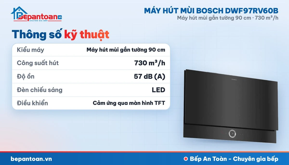 Máy hút mùi Bosch DWF97RV60B - thông số kỹ thuật