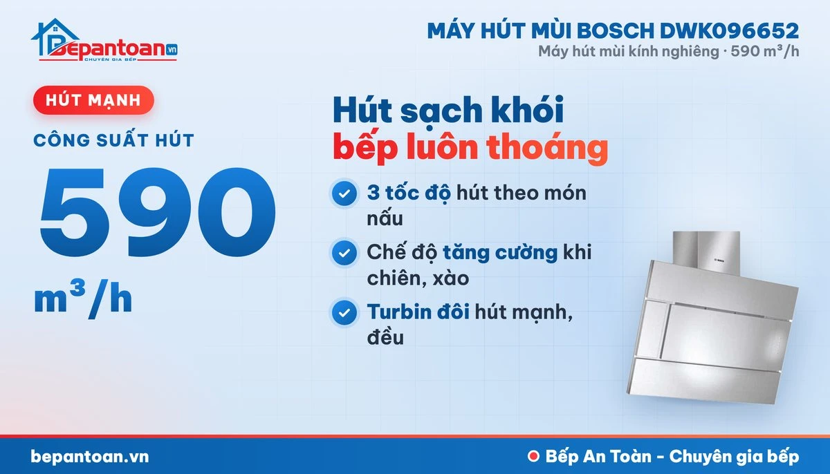 Máy hút mùi Bosch DWK096652 - công suất hút
