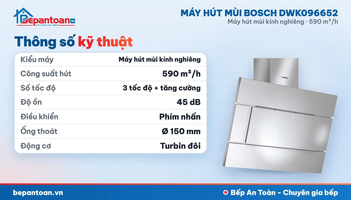 Máy hút mùi Bosch DWK096652 - thông số kỹ thuật