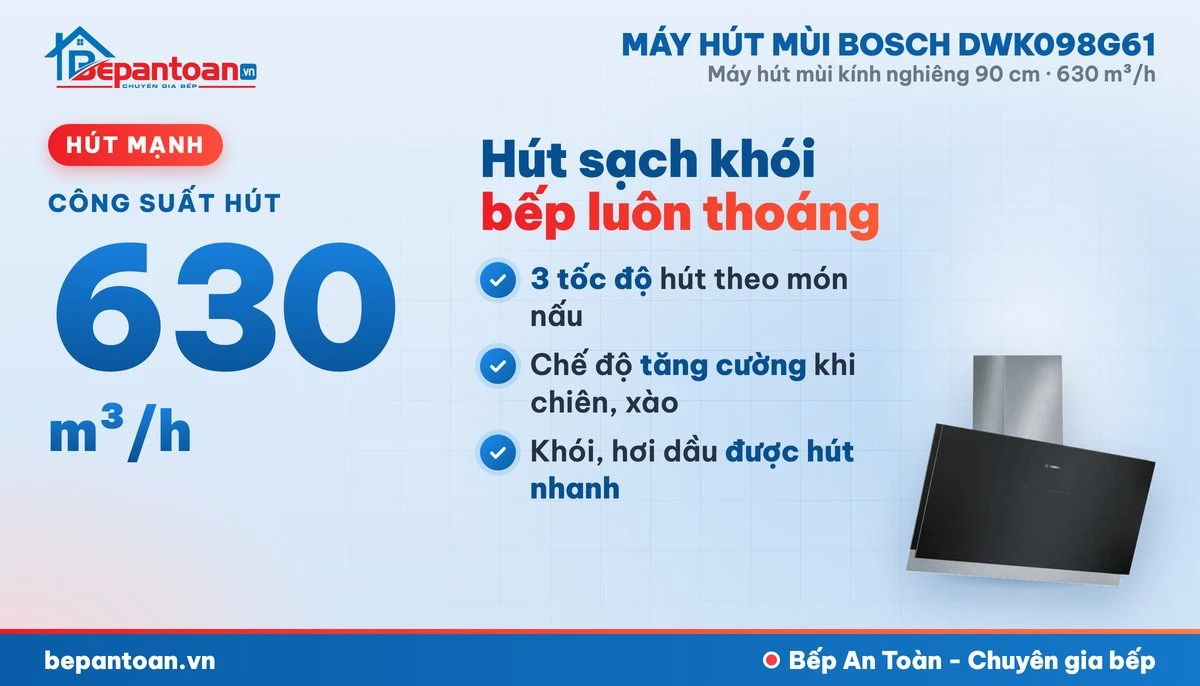 Máy hút mùi Bosch DWK098G61 - công suất hút