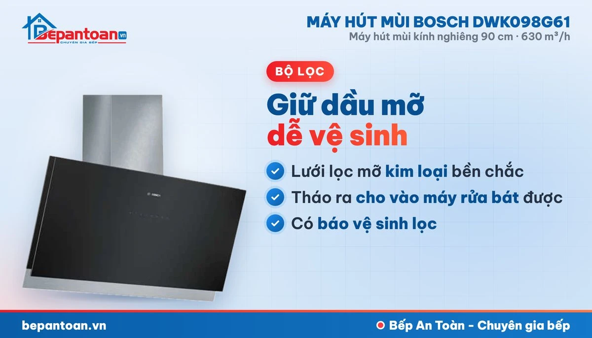 Máy hút mùi Bosch DWK098G61 - bộ lọc mỡ