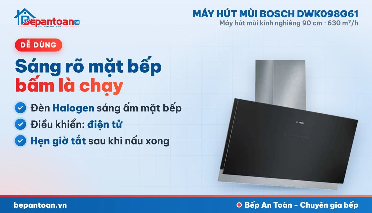 Máy hút mùi Bosch DWK098G61 - đèn và điều khiển