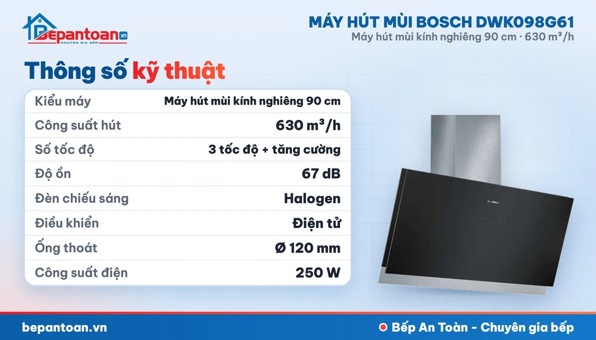 Máy hút mùi Bosch DWK098G61 - thông số kỹ thuật