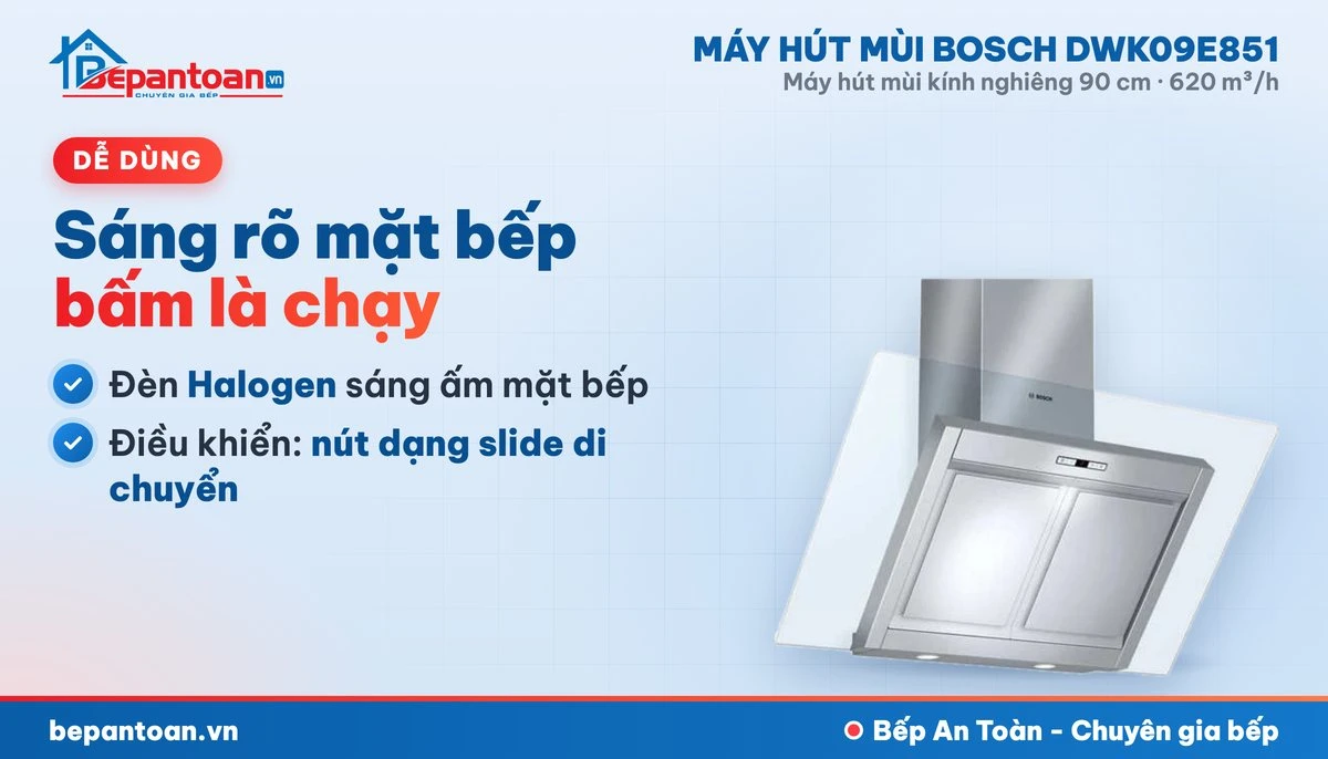 Máy hút mùi Bosch DWK09E851 - đèn và điều khiển
