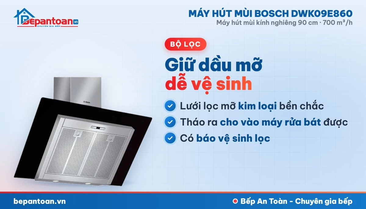 Máy hút mùi Bosch DWK09E860 - bộ lọc mỡ