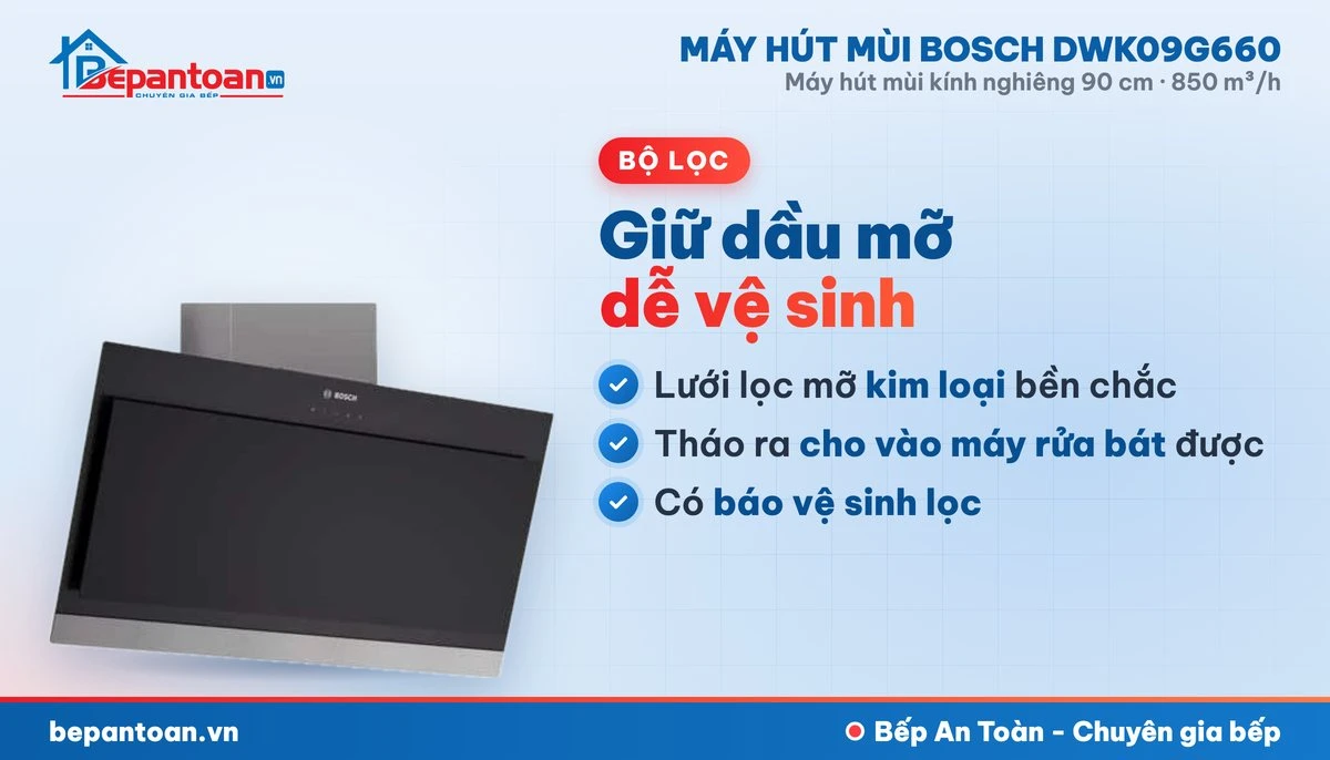 Máy hút mùi Bosch DWK09G660 - bộ lọc mỡ