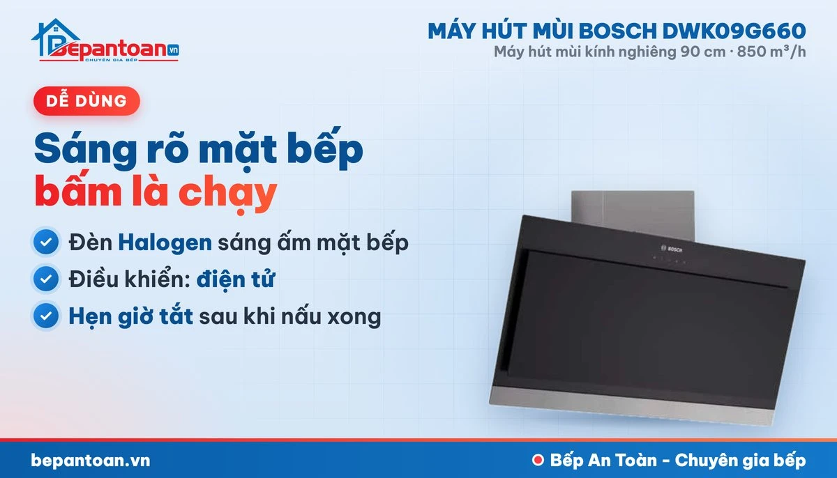 Máy hút mùi Bosch DWK09G660 - đèn và điều khiển