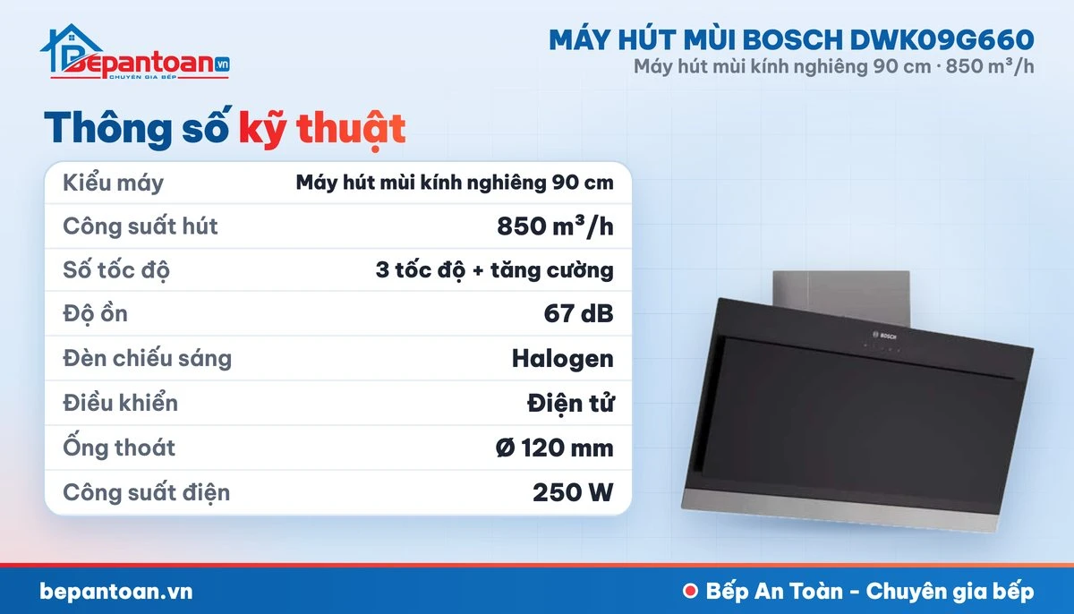 Máy hút mùi Bosch DWK09G660 - thông số kỹ thuật
