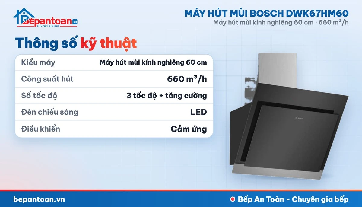 Máy hút mùi Bosch DWK67HM60 - thông số kỹ thuật