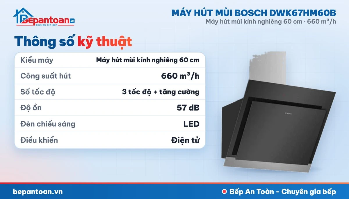 Máy hút mùi Bosch DWK67HM60B - thông số kỹ thuật