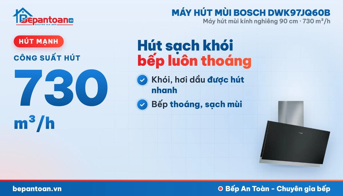 Máy hút mùi Bosch DWK97JQ60B - công suất hút