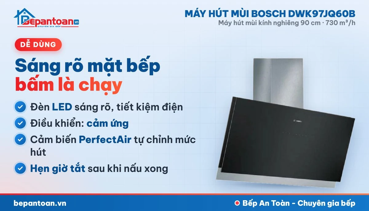 Máy hút mùi Bosch DWK97JQ60B - đèn và điều khiển