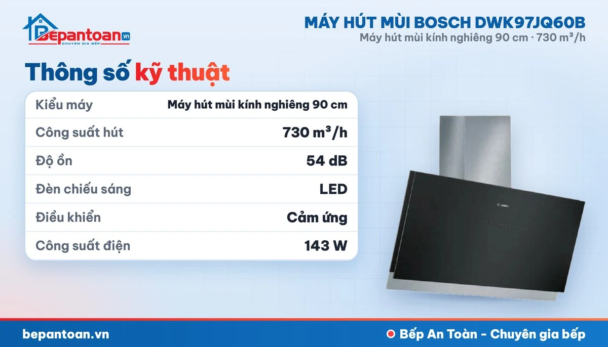 Máy hút mùi Bosch DWK97JQ60B - thông số kỹ thuật