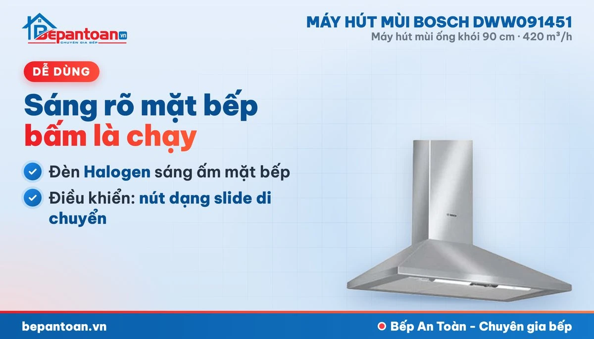 Máy hút mùi Bosch DWW091451 - đèn và điều khiển