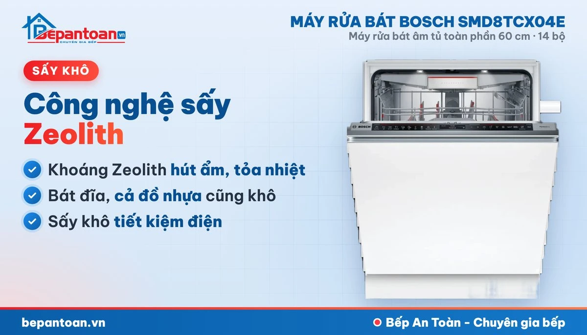 Máy rửa bát Bosch SMD8TCX04E - công nghệ sấy