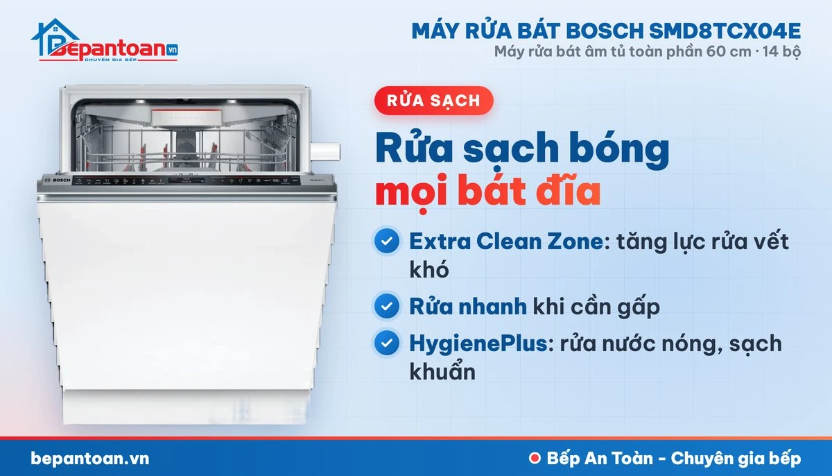 Máy rửa bát Bosch SMD8TCX04E - rửa sạch