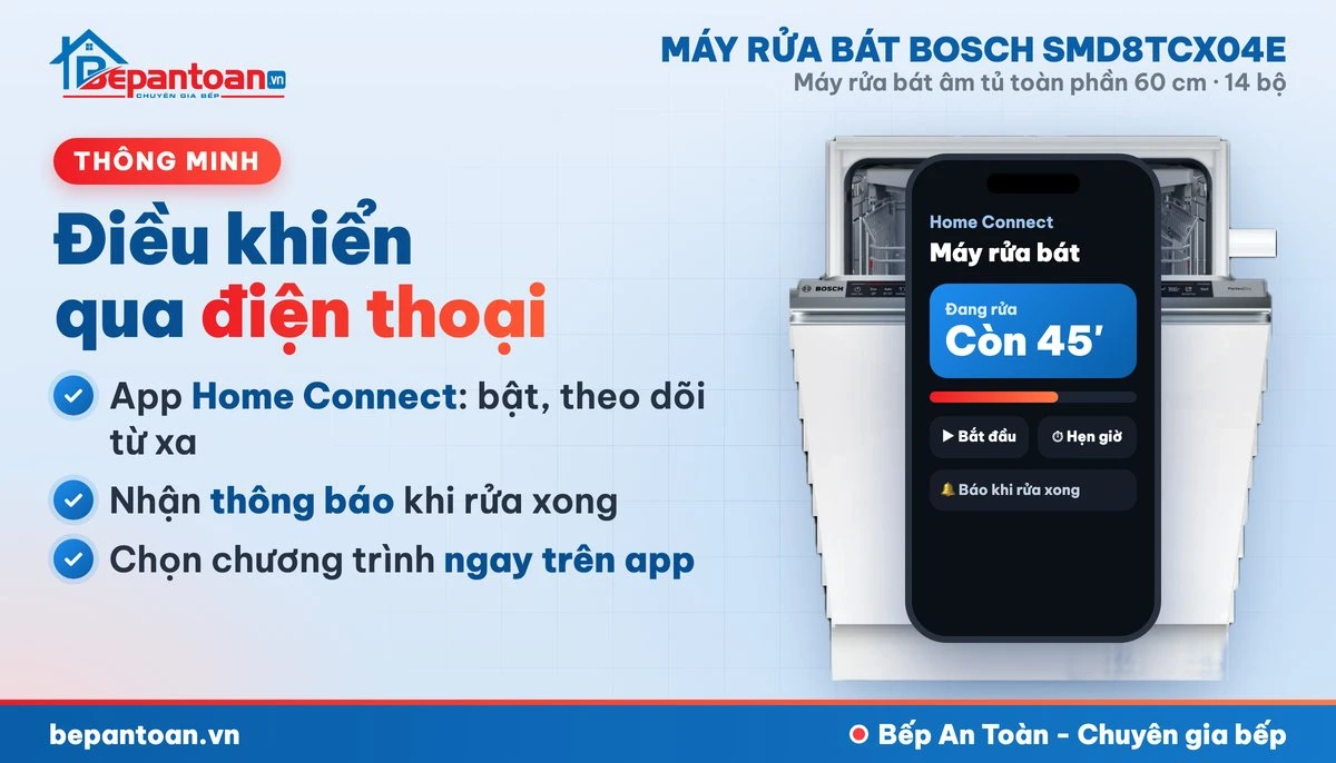 Máy rửa bát Bosch SMD8TCX04E - kết nối Home Connect