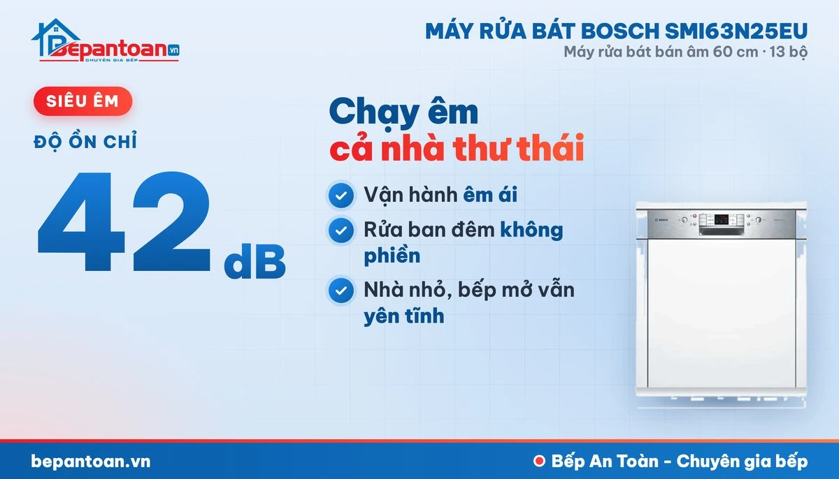 Máy rửa bát Bosch SMI63N25EU - vận hành êm