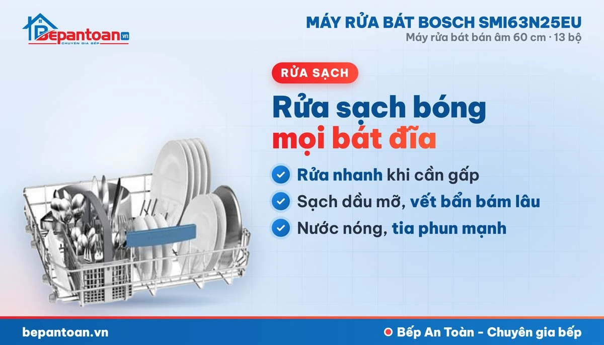 Máy rửa bát Bosch SMI63N25EU - rửa sạch