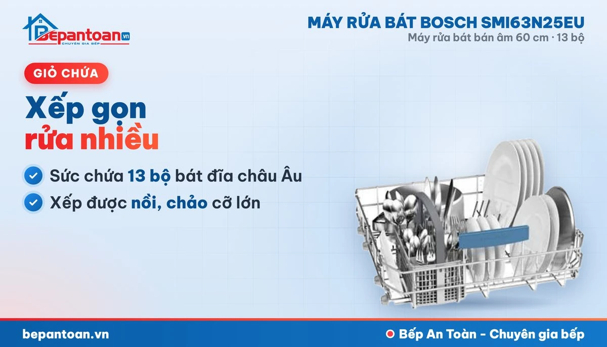 Máy rửa bát Bosch SMI63N25EU - giỏ chứa
