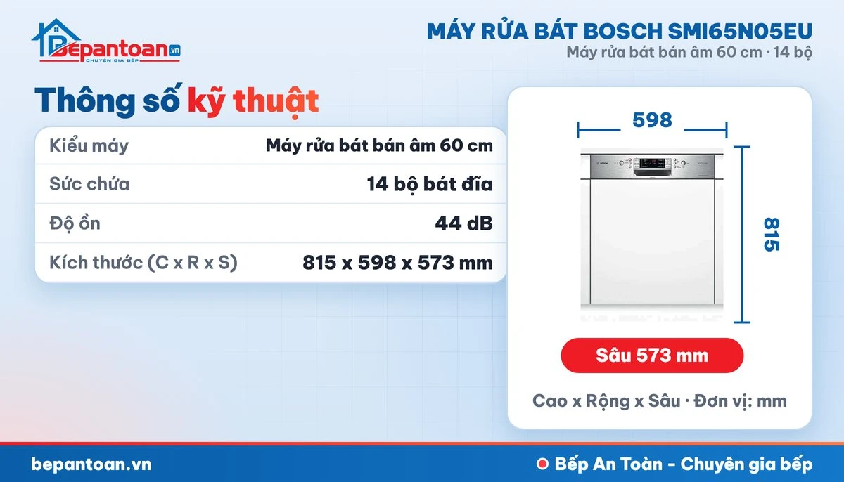 Máy rửa bát Bosch SMI65N05EU - thông số kỹ thuật