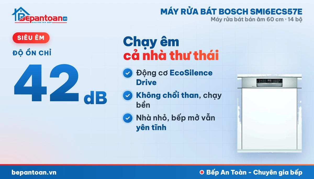 Máy rửa bát Bosch SMI6ECS57E - vận hành êm