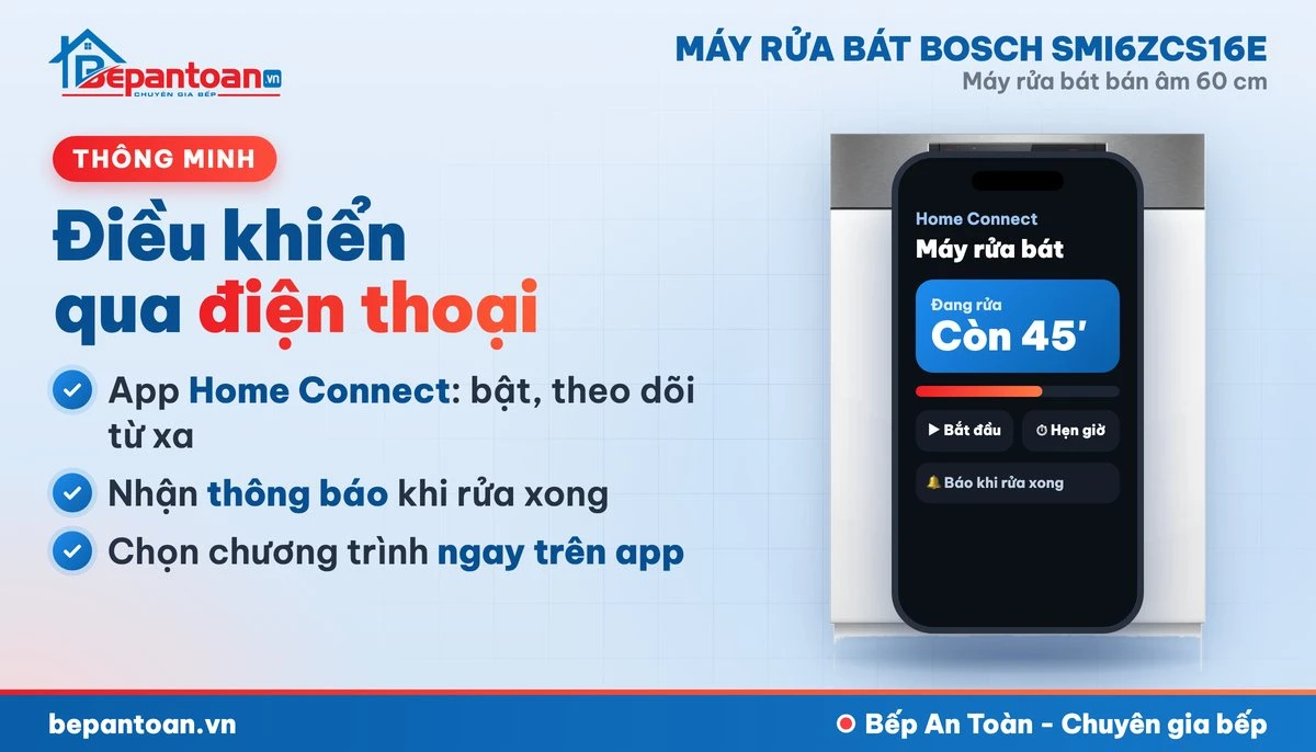 Máy rửa bát Bosch SMI6ZCS16E - kết nối Home Connect