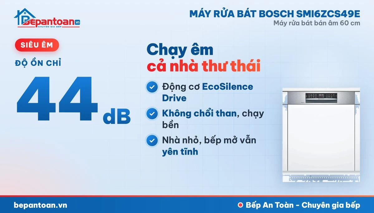 Máy rửa bát Bosch SMI6ZCS49E - vận hành êm