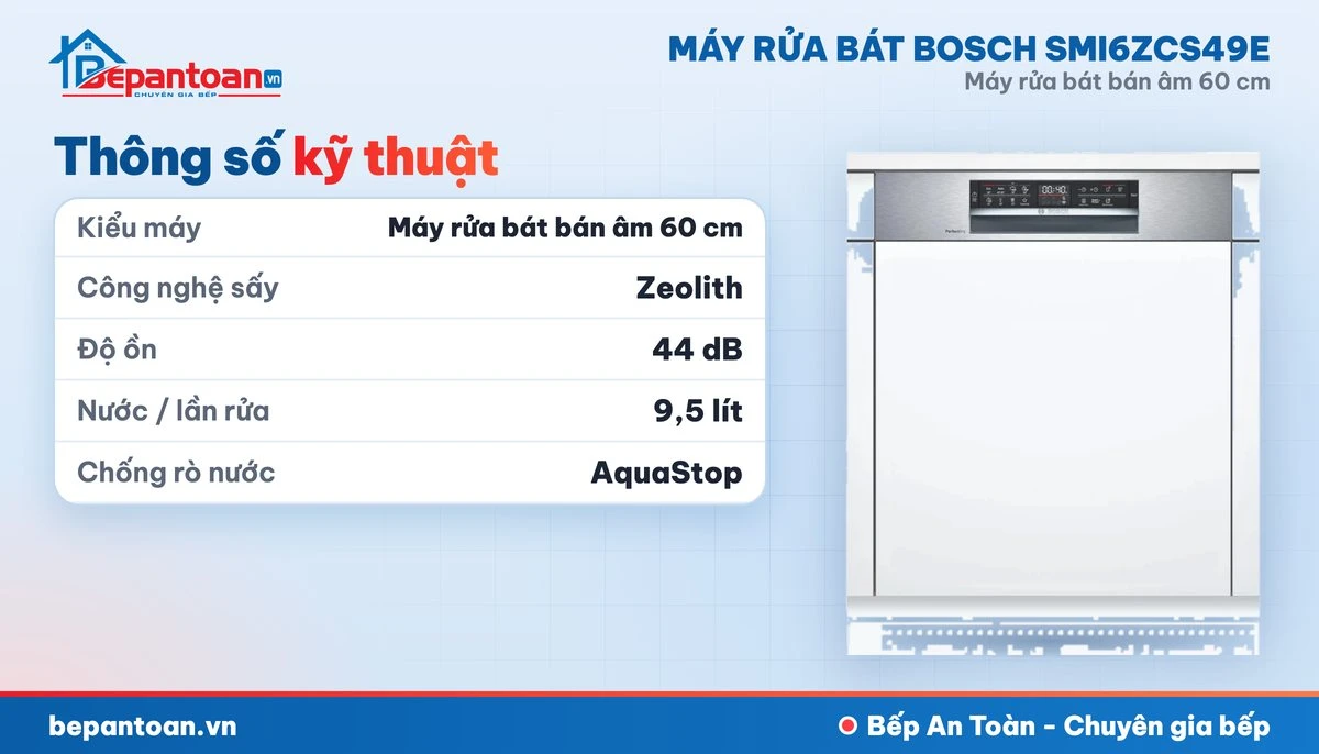 Máy rửa bát Bosch SMI6ZCS49E - thông số kỹ thuật