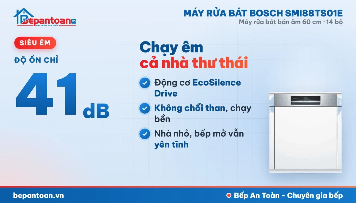 Máy rửa bát Bosch SMI88TS01E - vận hành êm