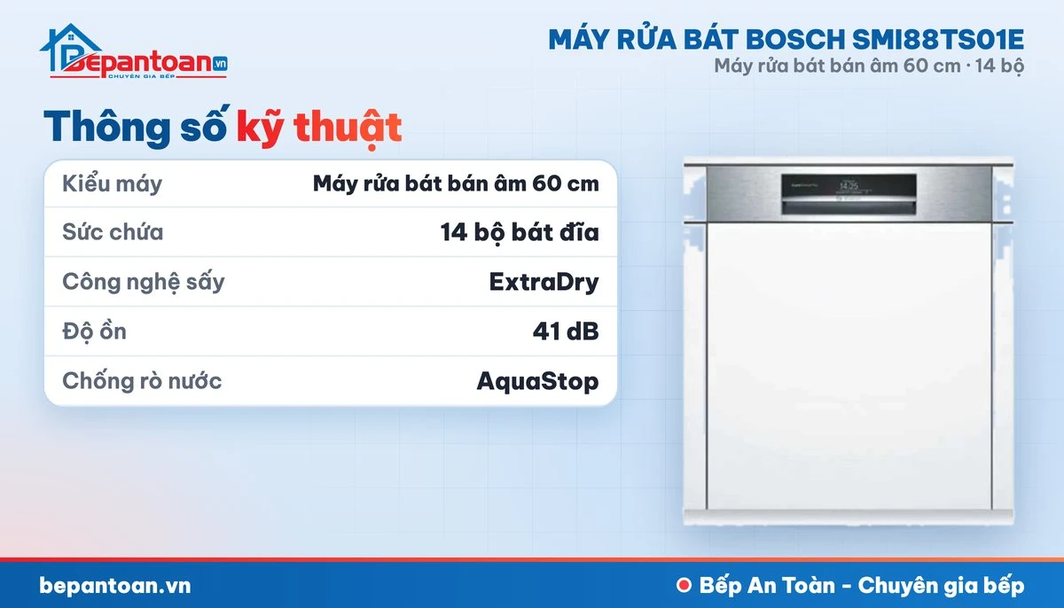 Máy rửa bát Bosch SMI88TS01E - thông số kỹ thuật