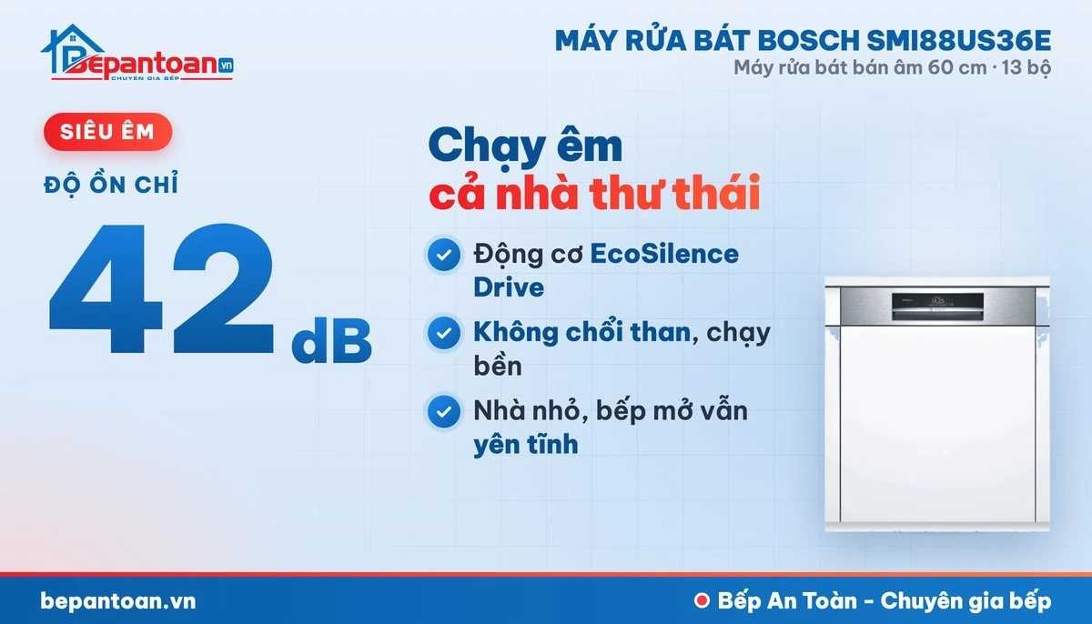 Máy rửa bát Bosch SMI88US36E - vận hành êm