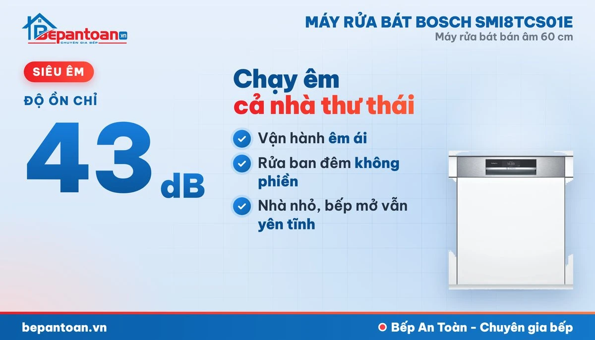 Máy rửa bát Bosch SMI8TCS01E - vận hành êm