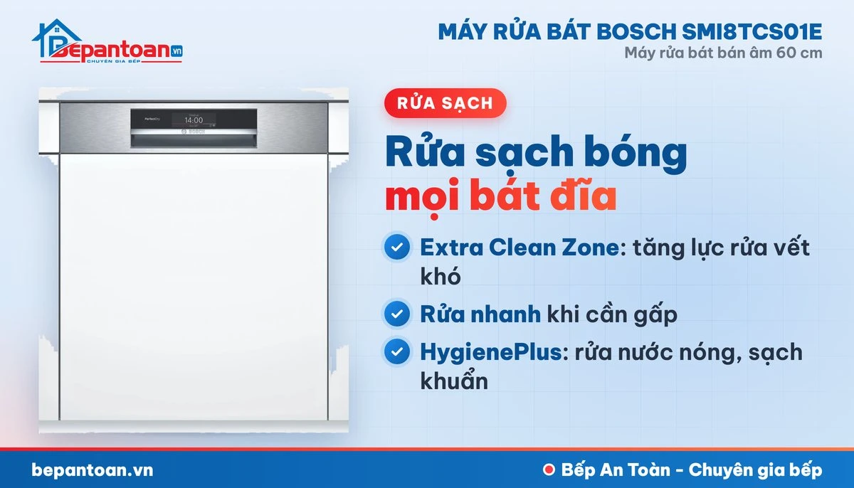 Máy rửa bát Bosch SMI8TCS01E - rửa sạch