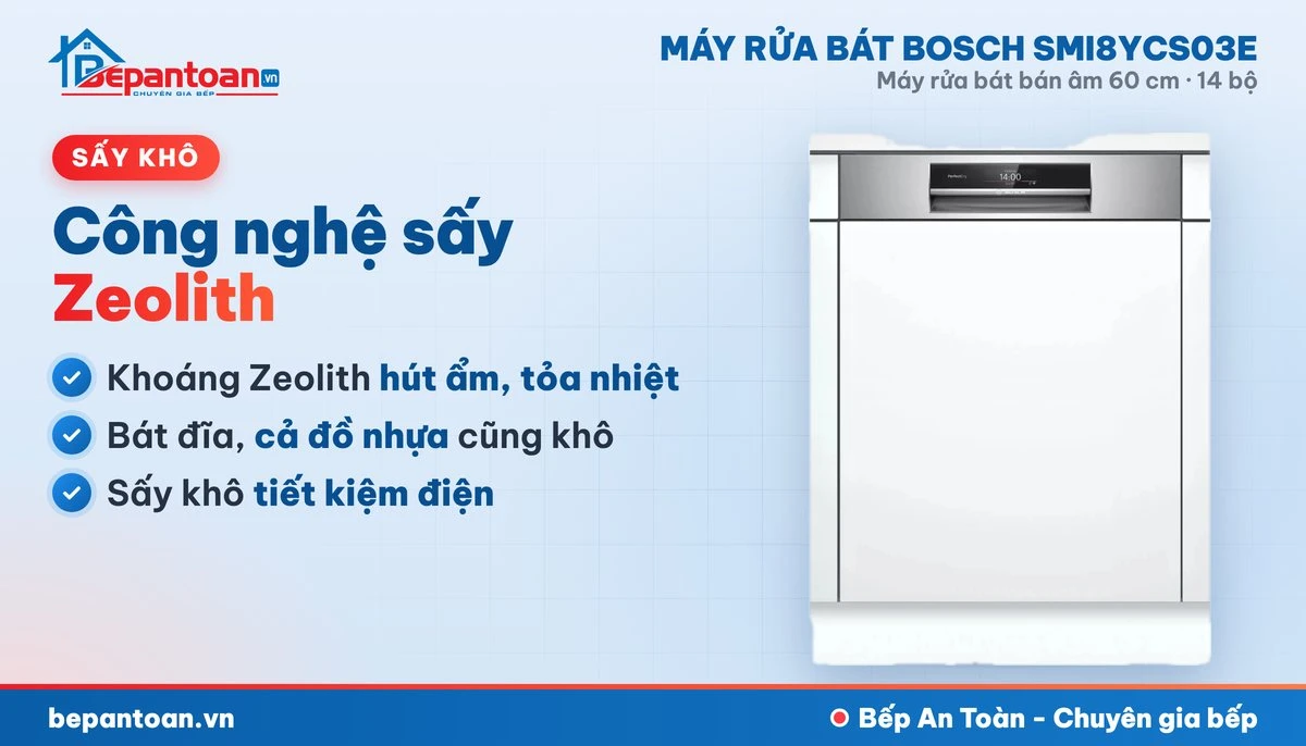 Máy rửa bát Bosch SMI8YCS03E - công nghệ sấy