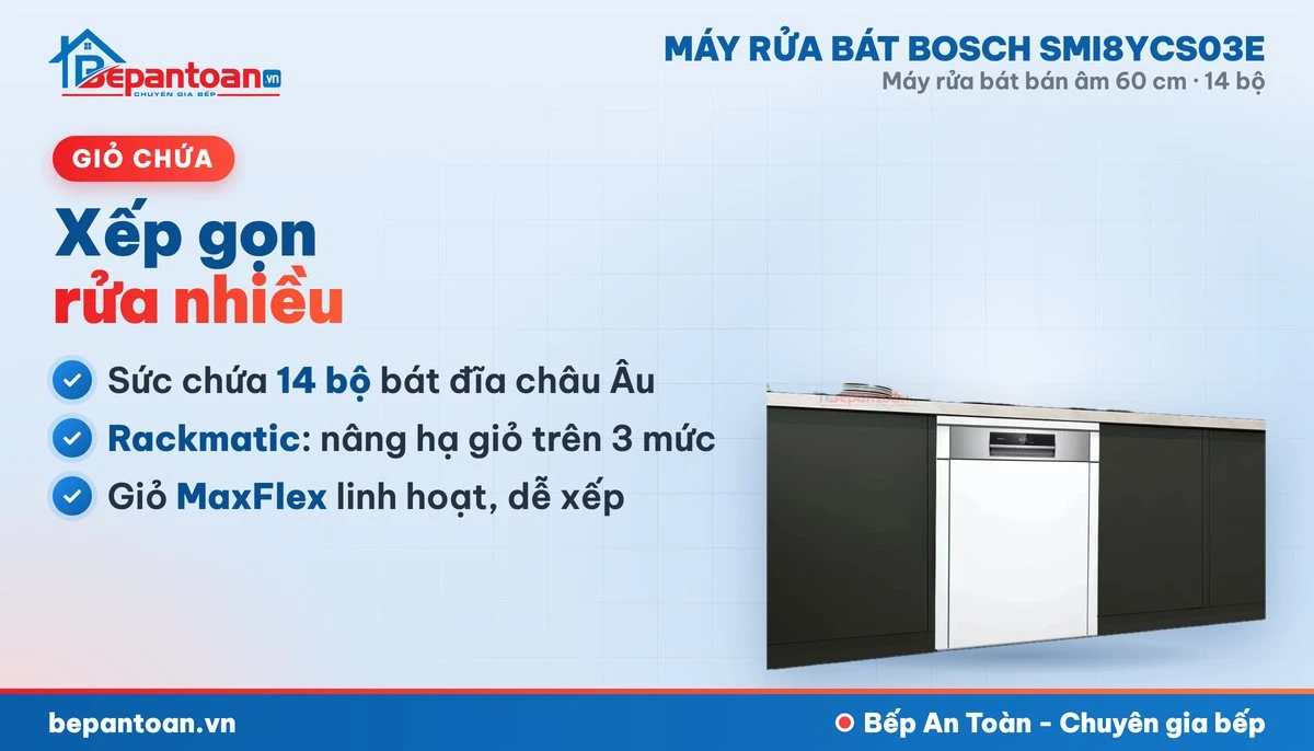 Máy rửa bát Bosch SMI8YCS03E - giỏ chứa