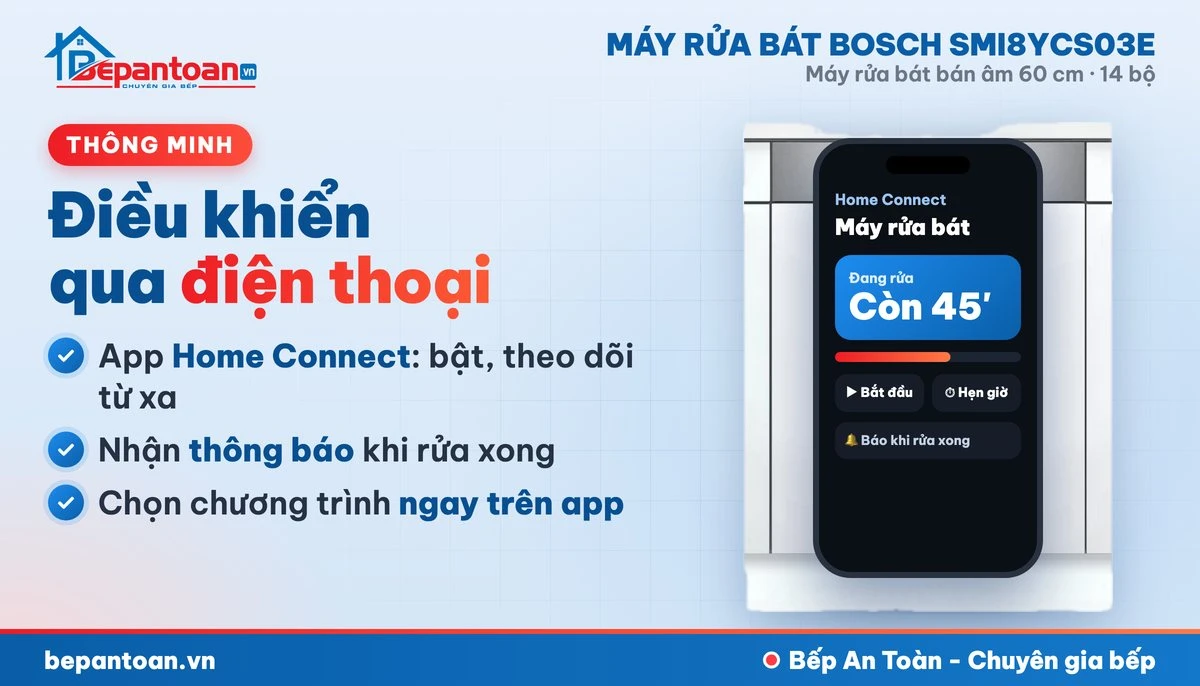 Máy rửa bát Bosch SMI8YCS03E - kết nối Home Connect