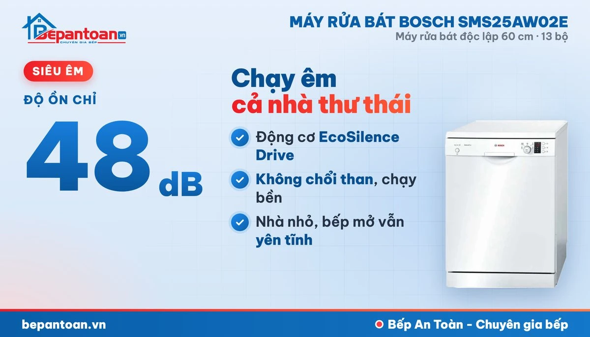 Máy rửa bát Bosch SMS25AW02E - vận hành êm