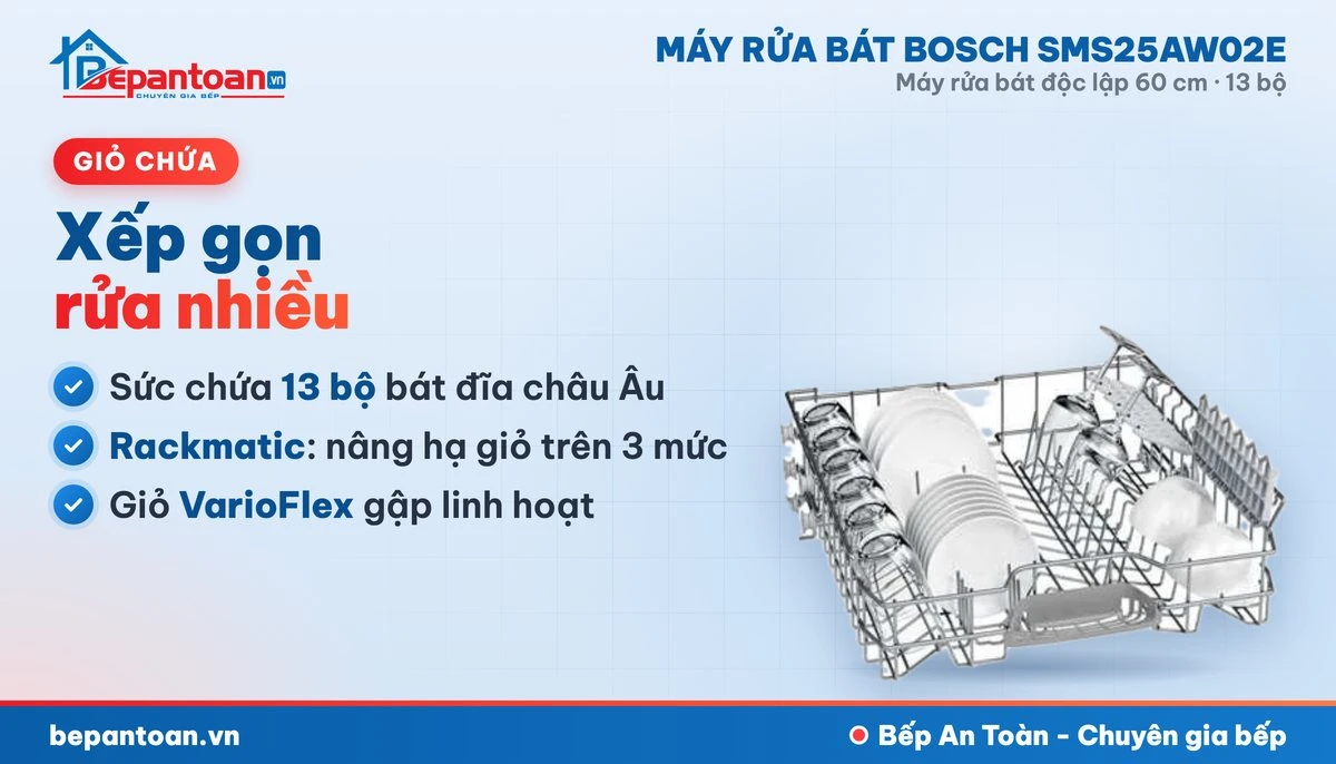 Máy rửa bát Bosch SMS25AW02E - giỏ chứa