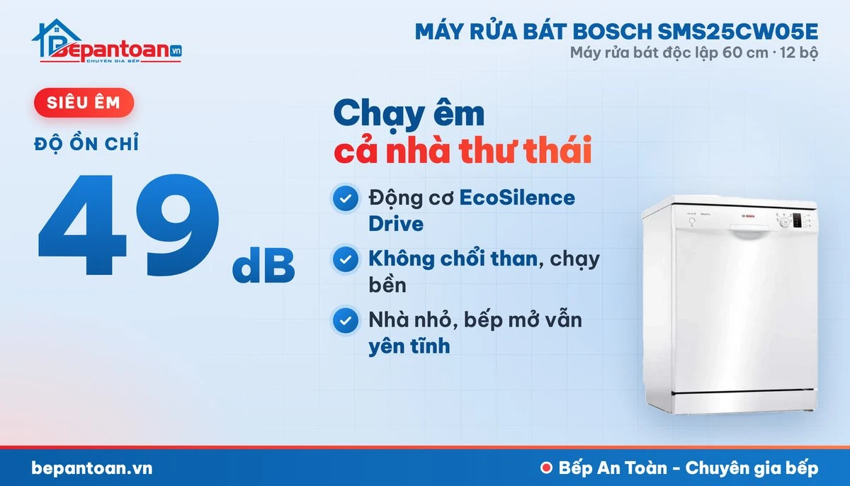 Máy rửa bát Bosch SMS25CW05E - vận hành êm