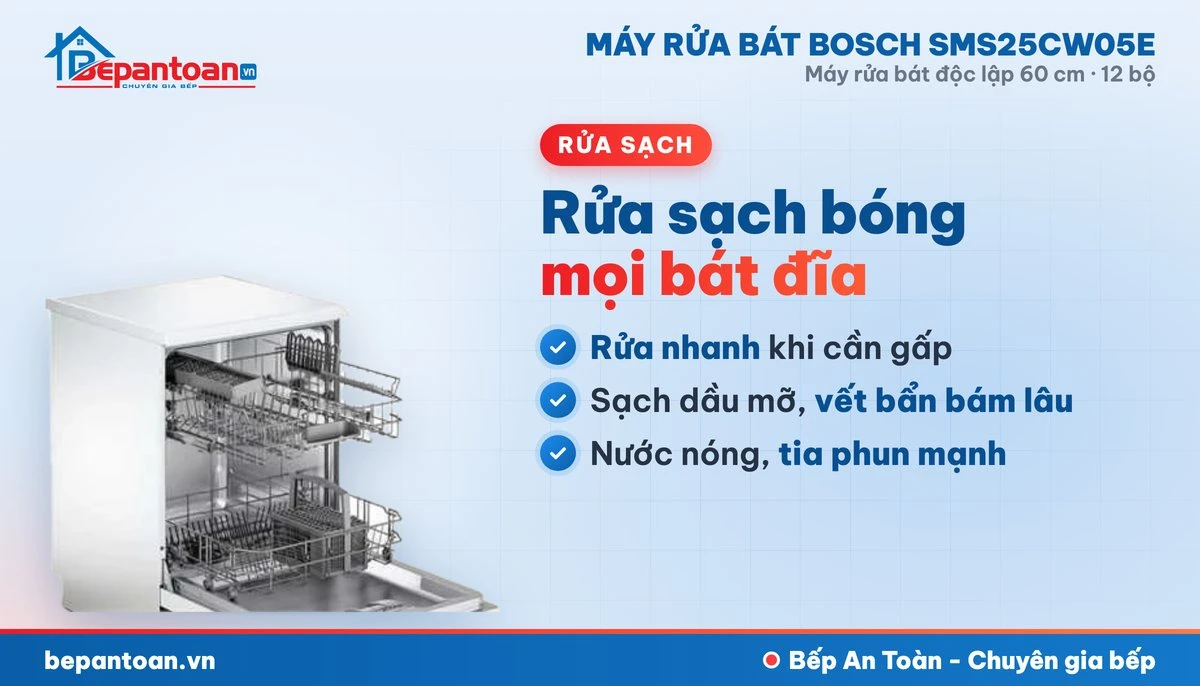 Máy rửa bát Bosch SMS25CW05E - rửa sạch