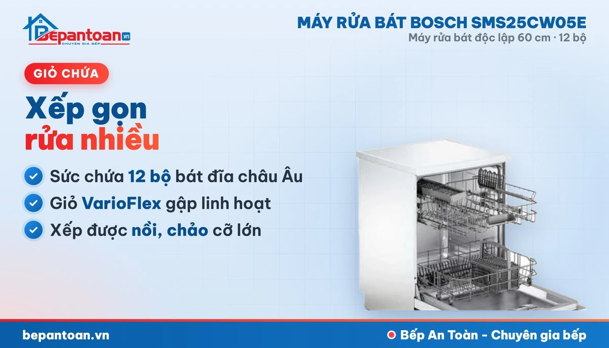 Máy rửa bát Bosch SMS25CW05E - giỏ chứa